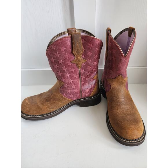 ARIAT Women's 10 Fatbaby Heritage Trio Star Pink Brown Western Boots - Picture 5 of 11